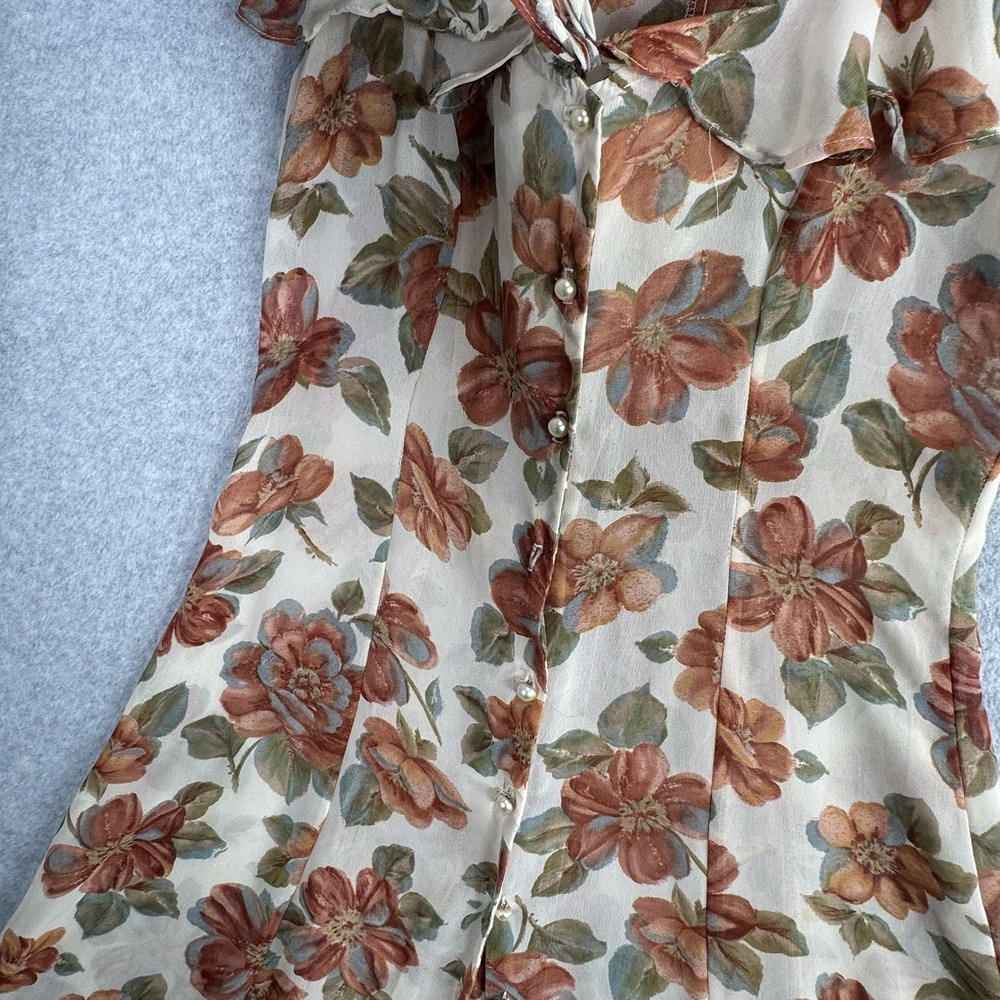 Paris Blues VTG 90s Floral Maxi Dress Sz 11 Cream Button Front Sheer Prairie - Picture 6 of 16